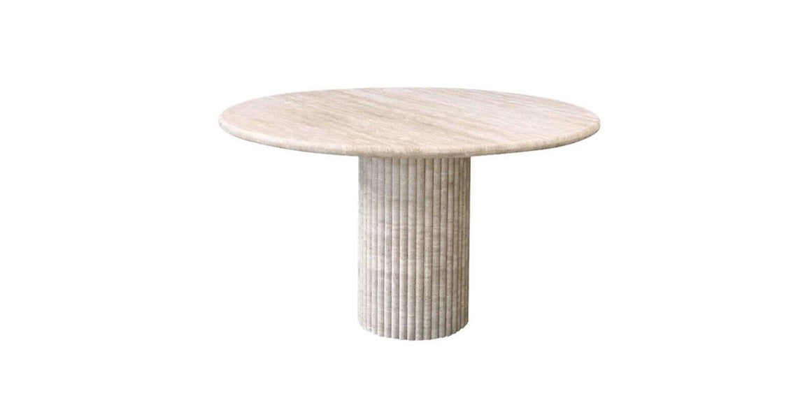 Colonna Fluted Round Travertine Dining Table