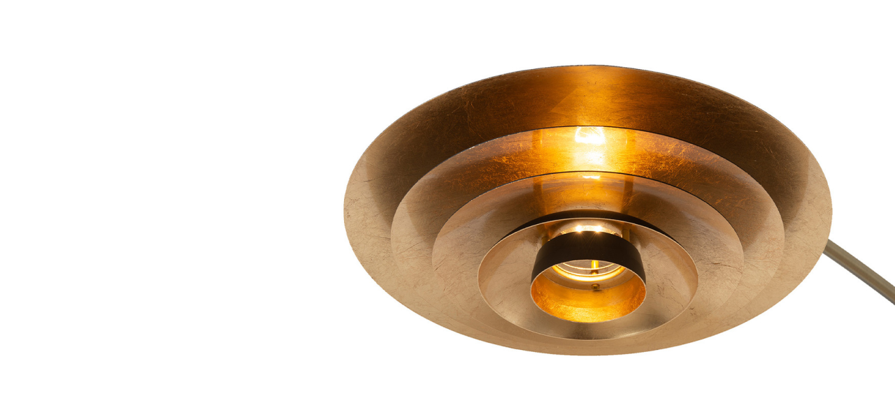 Rancho Mirage 1 Light Arc Floor Lamp - 86", Weathered Brass finish, Matte Black & Gold Leaf Shade, Dimmer Switch, Marble base