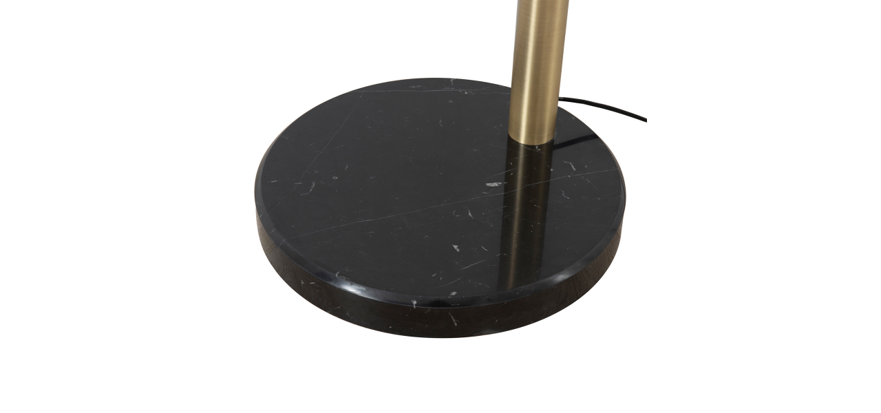 Rancho Mirage 1 Light Arc Floor Lamp - 86", Weathered Brass finish, Matte Black & Gold Leaf Shade, Dimmer Switch, Marble base