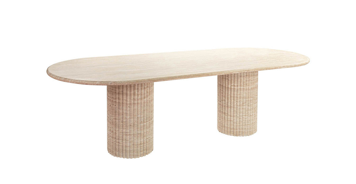 Colonna Fluted Oval Travertine Dining Table