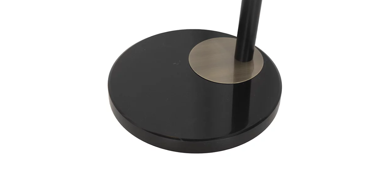 Redondo 1 Light LED Arc Floor Lamp - Matte Black Finish, Weathered Brass, Black Marble Base, Dimmer