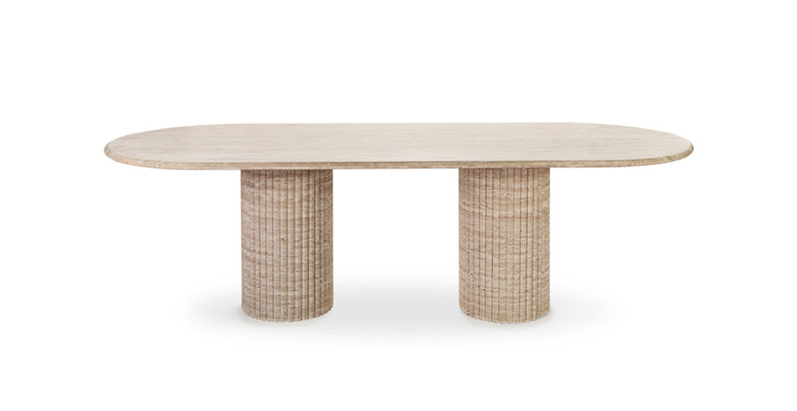 Colonna Fluted Oval Travertine Dining Table