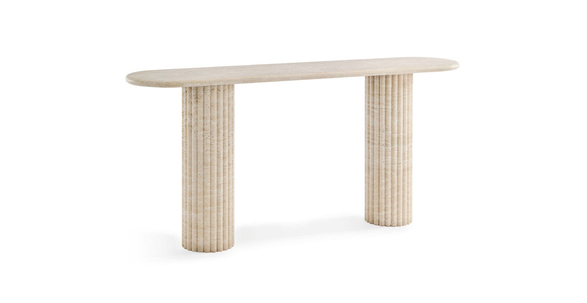 Colonna Fluted Long Travertine Console Table