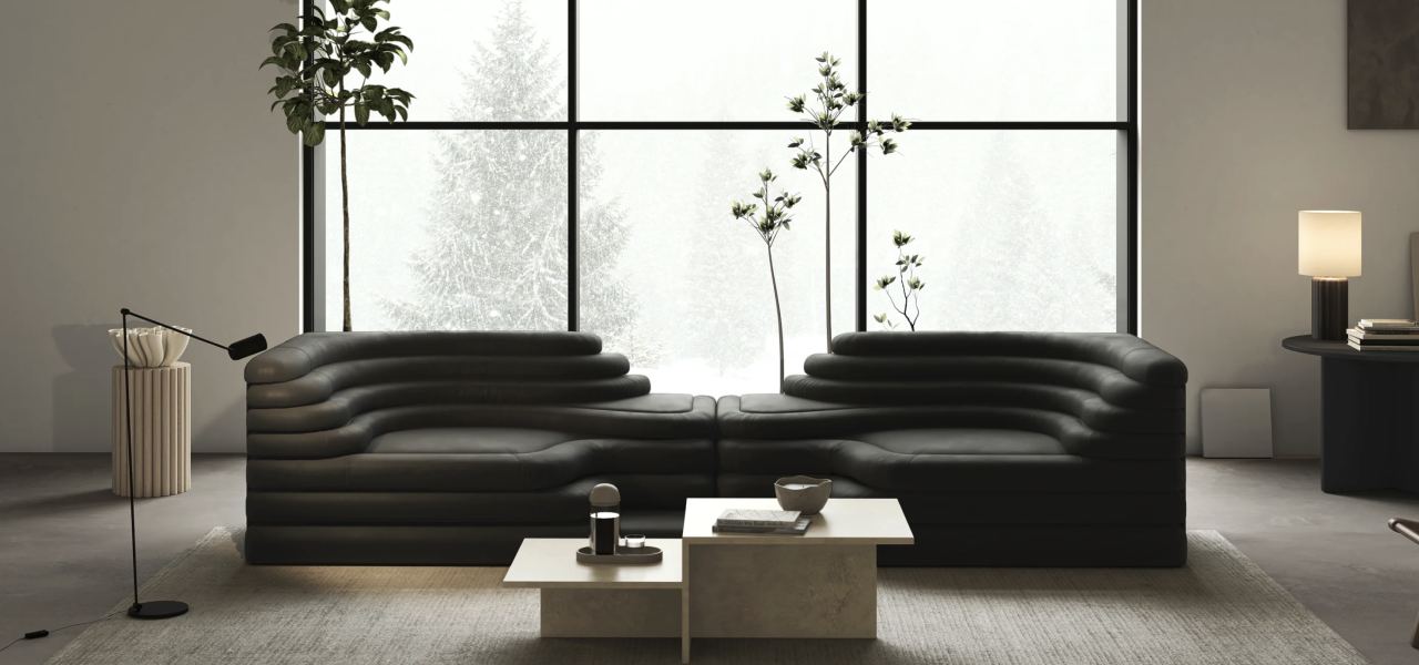 Terrazza Combination Sofa, Black Vegan Leather